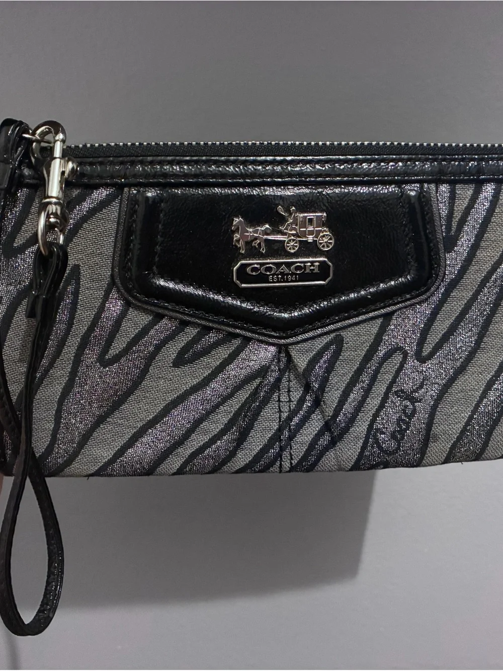 Vintage Coach Madison Lurex Zebra Print Large Wristlet Black Silver Y2K